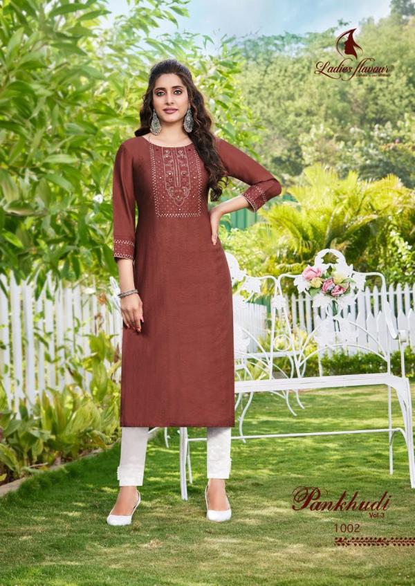 Ladies Flavour Pankhudi 3 Viscose Embroidery Kurti Collection